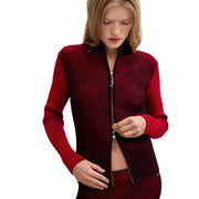 Desigual Damen-Strickjacke in Rot, schmal geschnitten, gerippt, mit Reißverschluss und hohem Kragen aus Viskosemischgewebe