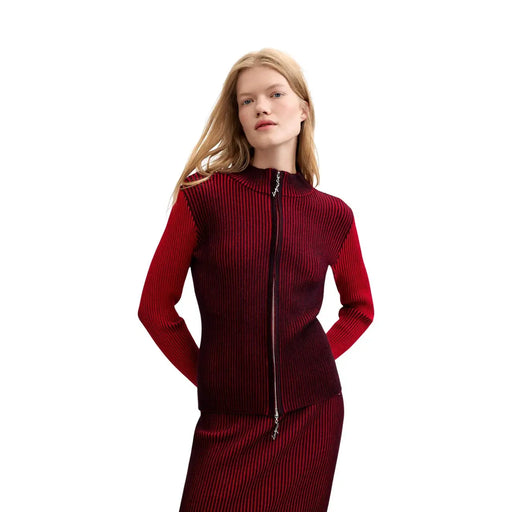 Desigual Damen rote, schmal geschnittene Rippstrickjacke mit Reißverschluss top mit langen Ärmeln, hohem Kragen und Viskosemischgewebe