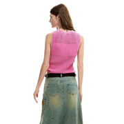 Desigual Damen ärmelloses Rundhals-Top in Fuchsia top Baumwollstrick mit Rippstruktur und leicht verkürzter Passform