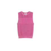 Desigual Damen ärmelloses Rundhals-Top aus fuchsiafarbener Baumwolle top mit Rippenstruktur und gehäkelten Halsausschnittdetails
