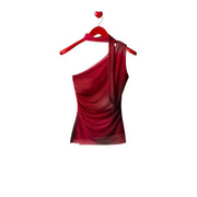 Desigual-Frauen top rotes ärmelloses, transparentes One-Shoulder-Kleid top mit fließendem Stoff und figurbetonter Silhouette