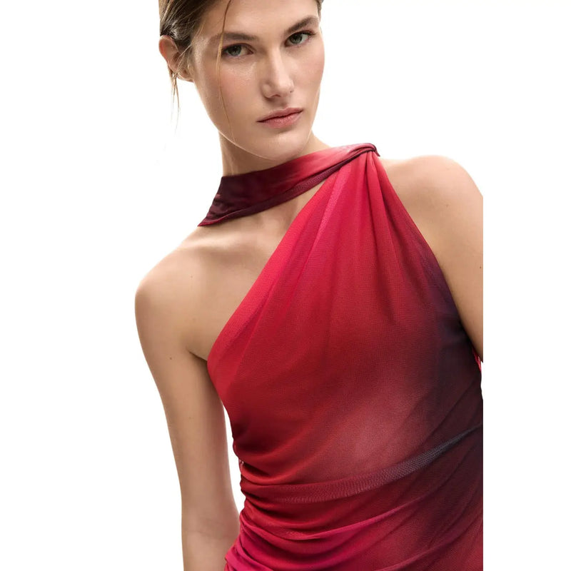Desigual-Frauen top rotes ärmelloses Top mit einem Schulterträger top mit fließendem One-Shoulder-Design und Farbverlauf in leichtem Stoff
