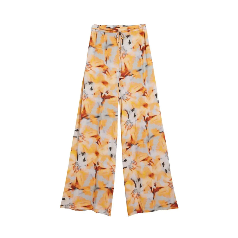 Desigual Damenhose, orange, geblümt, Viskose, weites Bein, elastischer Bund und Kordelzug mit leuchtend gelben und grauen Akzenten