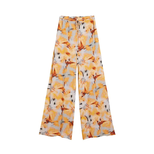 Desigual Damenhose, orange, geblümt, Viskose, weites Bein, elastischer Bund und Kordelzug mit leuchtend gelben und grauen Akzenten
