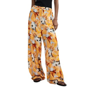 Desigual Damenhose, orangefarbene, geblümte Viskosehose mit weitem Bein, elastischem Bund und Kordelzug, Größe cn