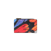 Desigual Damen-Geldbörse aus schwarzem Leder mit Reißverschluss, lebhaftem, mehrfarbigem Schmetterlingsflügelmuster und kleiner Größe (16 cm).