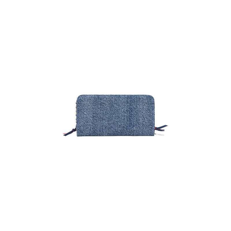 Desigual Damengeldbörse aus hellblauem Baumwoll-Denim-Gewebe mit Reißverschluss und Stoffbändern, 19 x 11 x 2,5 cm