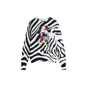 Desigual Damen-Strickpullover in Weiß und Schwarz mit Zebrastreifen und farbenfrohem Mickey- und Minnie-Mouse-Motiv aus Acrylmischung
