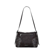 Black shoulder bag with silver stud embellishments and zippered pocket for Desigual Womens Bag