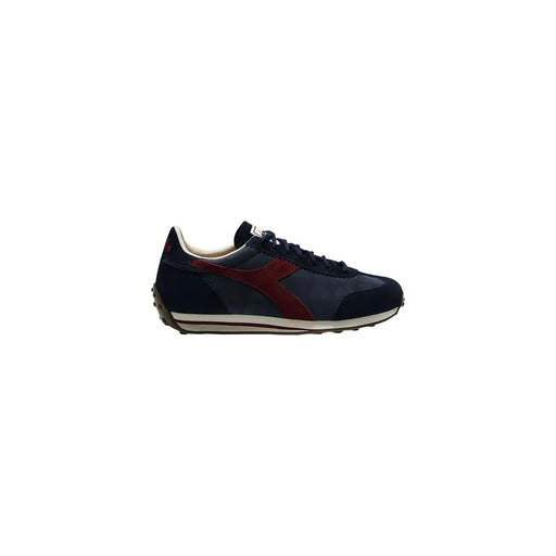 Diadora Herren-Sneaker, blaue Rallye-Schuhe aus gewachstem Leder mit marineblauem und bordeauxrotem Wildleder-Obermaterial und weißer Gummisohle