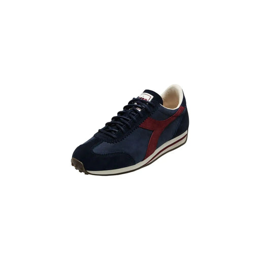 Diadora Herren-Sneaker, blaue Rallye-Schuhe aus gewachstem Leder mit marineblauem und rotem Wildleder-Obermaterial und weißer Gummisohle