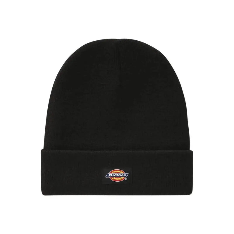 Dickies Schwarze Herrenmütze mit umgeschlagenem Rand und gesticktem Logo, Vorderansicht