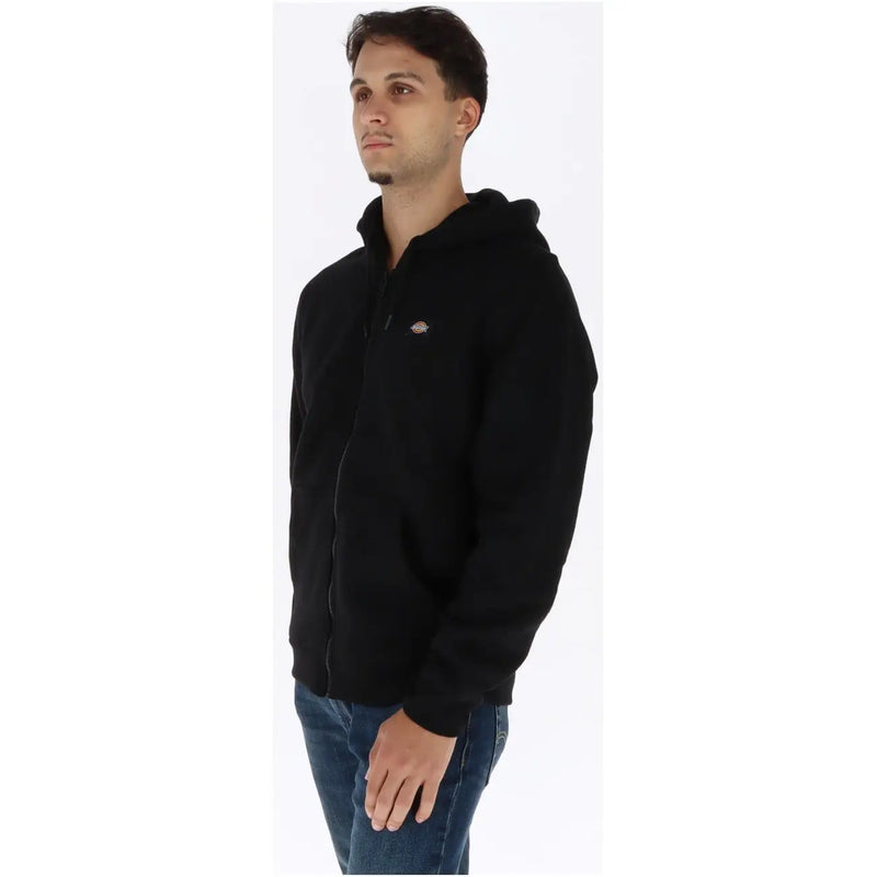 Schwarzer Dickies Herren-Baumwoll-Hoodie mit Reißverschluss und kleinem, gesticktem Logo auf der linken Brust – perfekt für die Freizeit.