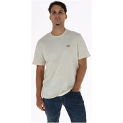 Beige Kurzarm Dickies Herren-T-Shirt aus Baumwolle mit kleinem, gesticktem Logo auf der linken Brust