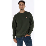 Dickies Grünes Herren-Sweatshirt aus Baumwolle mit langen Ärmeln und Rundhalsausschnitt sowie kleinem, gesticktem Logo auf der linken Brust.