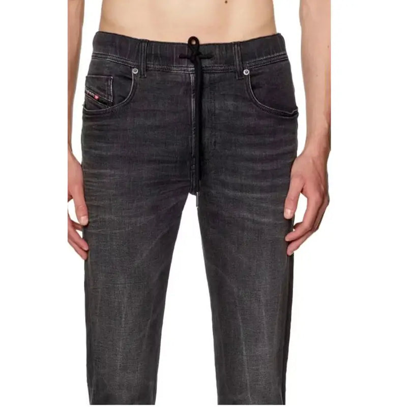 Diesel black cotton elastane dark gray denim jeans for men with drawstring waistband and subtle fading