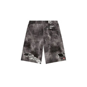 Diesel Baumwollshorts für Herren in Schwarz und Grau mit Batikmuster und Used-Look-Details, Vorderansicht