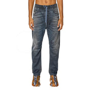 Diesel Jeans-Jogginghose aus dunkelblauem Denim für Herren mit hellblauem Kordelzugbund, Vorderansicht