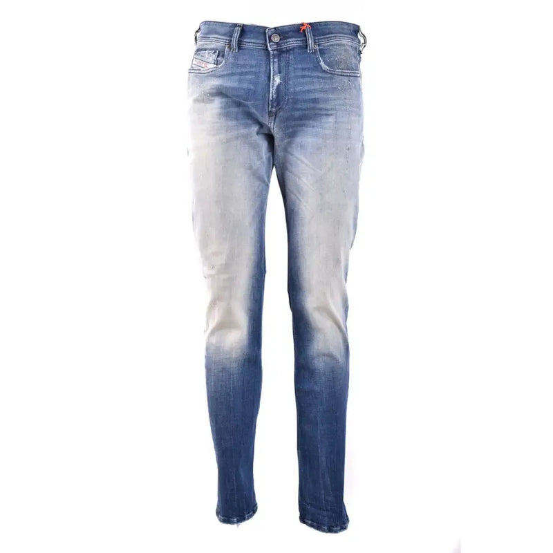 Diesel men blue cotton slim-fit denim jeans with faded wash and subtle distressing details