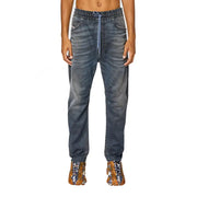 Dunkelblaue Diesel-Jeans-Jogginghose für Herren mit Lyocell-Baumwoll-Stretch und hellblauem Kordelzugbund