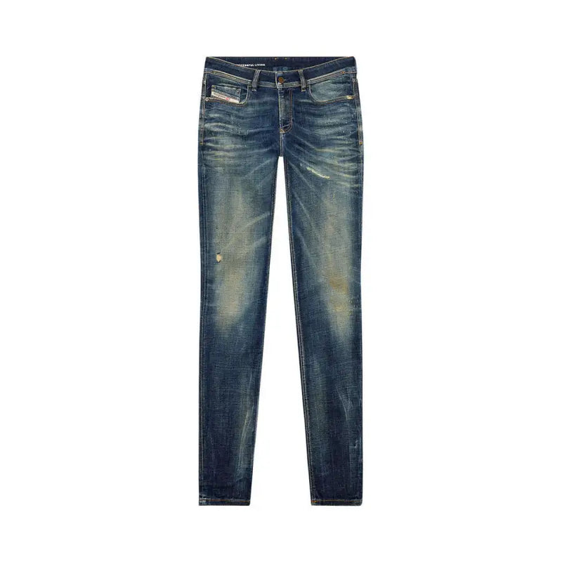 Dunkelblaue Diesel-Herrenjeans, schmale Passform mit verwaschenem Used-Look, 100 % Baumwolle