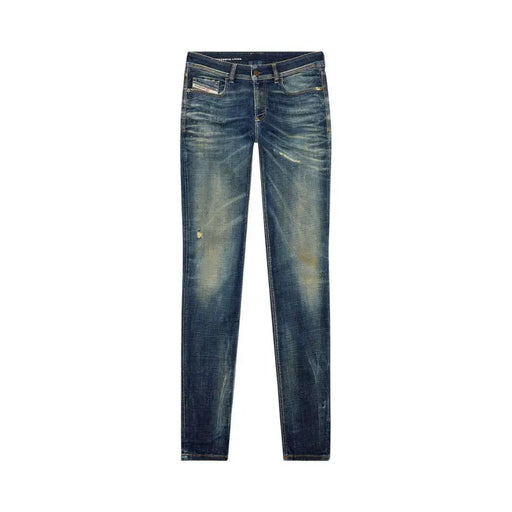 Dunkelblaue Diesel-Herrenjeans, schmale Passform mit verwaschenem Used-Look, 100 % Baumwolle