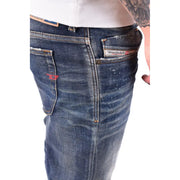 Diesel Herrenjeans, blau, Used-Look, Baumwoll-Elastan, dunkelblauer Denim mit verwaschenem Used-Look und sichtbaren Ziernähten