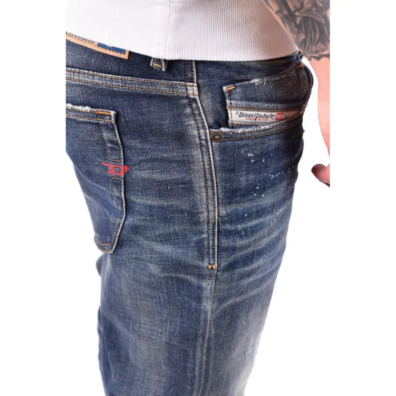 Diesel Herrenjeans, blau, Used-Look, Baumwoll-Elastan, dunkelblauer Denim mit verwaschenem Used-Look und sichtbaren Ziernähten