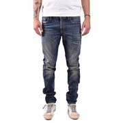 Diesel men jeans blue worn out effect dark-wash cotton elastane slim fit with subtle fading and classic stitching