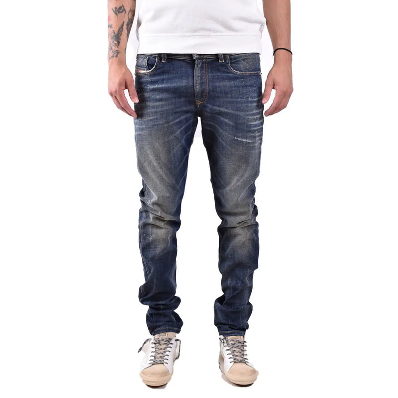 Diesel men jeans blue worn out effect dark-wash cotton elastane slim fit with subtle fading and classic stitching