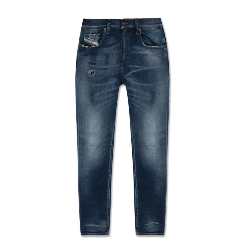Diesel Herrenjeans aus dunkelblauem Baumwoll-Lyocell mit Used-Look-Effekt und dezenten Auswaschungen