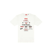 Diesel Weißes Herren-T-Shirt aus Baumwolle mit Rundhalsausschnitt und roten und schwarzen Grafiklogos auf der Brust