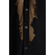 Diesel Schwarzes Herren-Langarmhemd aus Baumwollmischgewebe mit Used-Look-Details am Rand und sichtbarem hellbraunem Innenfutter
