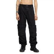 Diesel mens black cargo trousers with multiple pockets and elastic waistband for fall winter pocket style