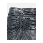 Diesel Damen-Minirock aus grauem Acetat-Elastan mit Raffungen, schimmernd metallisch grau