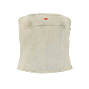 Rückansicht des hellblauen Baumwoll-Denim-Korsetts von Diesel für Damen top mit dezentem roten Logo Frühjahr/Sommer-Kollektion