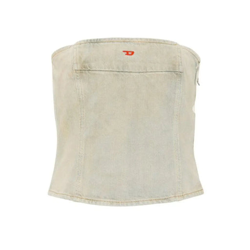Rückansicht des hellblauen Baumwoll-Denim-Korsetts von Diesel für Damen top mit dezentem roten Logo Frühjahr/Sommer-Kollektion
