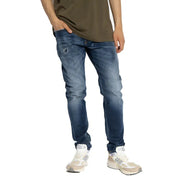 Distressed blue denim jeans showcased in the product listing
