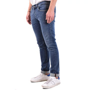 Dondup blue cotton elastane slim fit men jeans with rolled cuffs ideal for fall winter wear