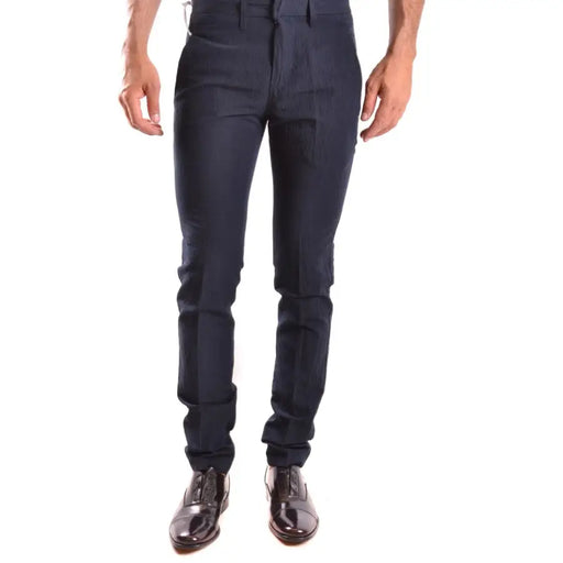 Men’s slim-fit navy dress pants with black Oxford shoes from Dondup Blue Cotton Trousers for Men Spring Summer