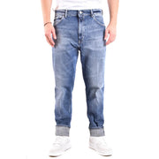 Dondup Herrenjeans aus blauem Denim mit verwaschenem Look und hochgekrempelten Säumen, Vorderansicht