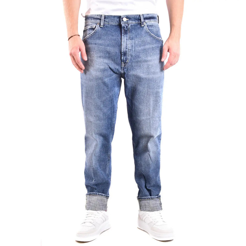 Dondup Herrenjeans aus blauem Denim mit verwaschenem Look und hochgekrempelten Säumen, Vorderansicht