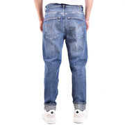 Dondup Herrenjeans aus blauem Denim mit verwaschenem Look und hochgekrempelten Säumen, Vorderansicht