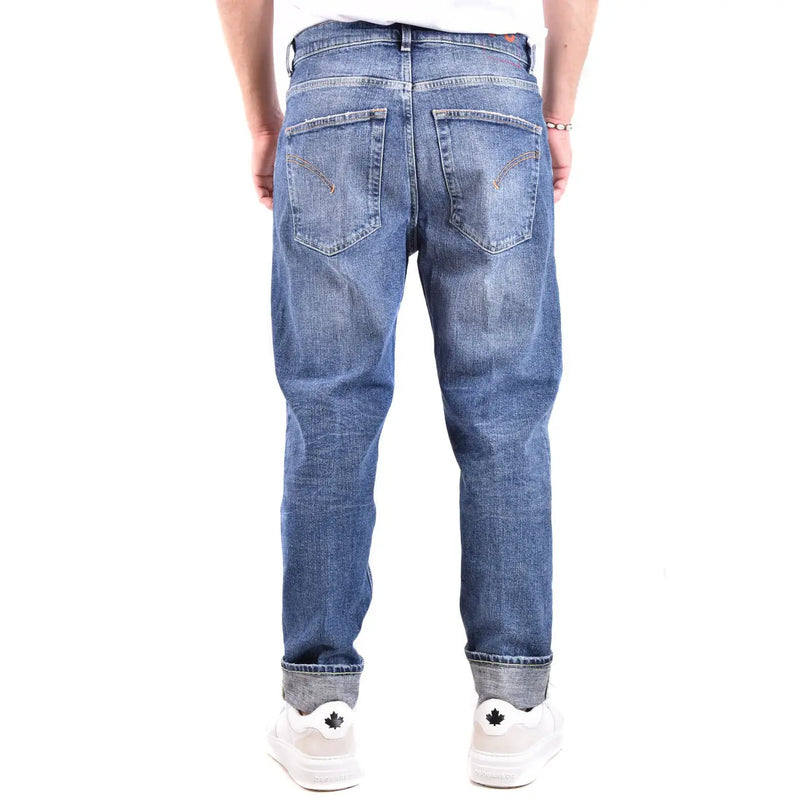 Dondup Herrenjeans aus blauem Denim mit verwaschenem Look und hochgekrempelten Säumen, Vorderansicht