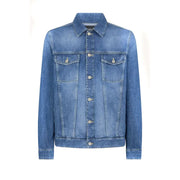 Dondup Herrenblazer, lange, blaue Jeansjacke in mittlerer Waschung mit Kragen, Knopfleiste vorne, zwei Brusttaschen, 100 % Baumwolle, Frühling/Sommer