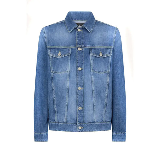 Dondup Herrenblazer, lange, blaue Jeansjacke in mittlerer Waschung mit Kragen, Knopfleiste vorne, zwei Brusttaschen, 100 % Baumwolle, Frühling/Sommer