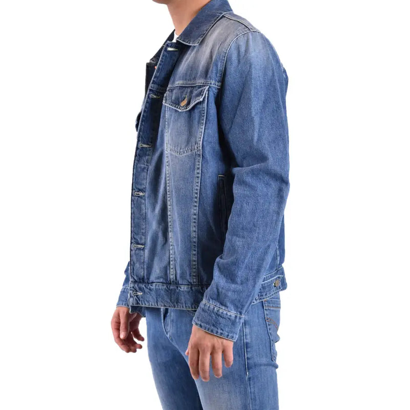 Dondup Herrenblazer, lange blaue Jeansjacke in mittlerer Waschung mit klassischen Ziernähten, 100 % Baumwolle, Frühling/Sommer