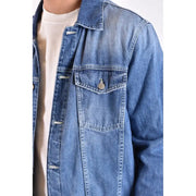 Mittelblaue Jeansjacke mit klassischem Kragen und geknöpfter Brusttasche von Dondup, Herrenblazer, 100 % Baumwolle, Frühjahr/Sommer