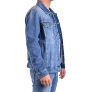 Dondup Herrenblazer, lange, blaue Jeansjacke in mittlerer Waschung mit Knopfleiste und aufgesetzten Taschen, 100 % Baumwolle, Frühling/Sommer