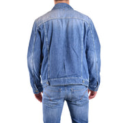 Dondup men blazer blue denim jacket with classic stitching buttoned cuffs made of 100 percent cotton for spring summer